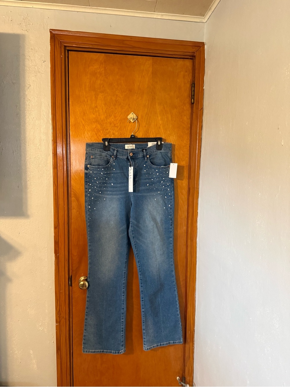 Nicole Miller NY High Rise Bootcut Women's Jeans with Rhinestone Detail